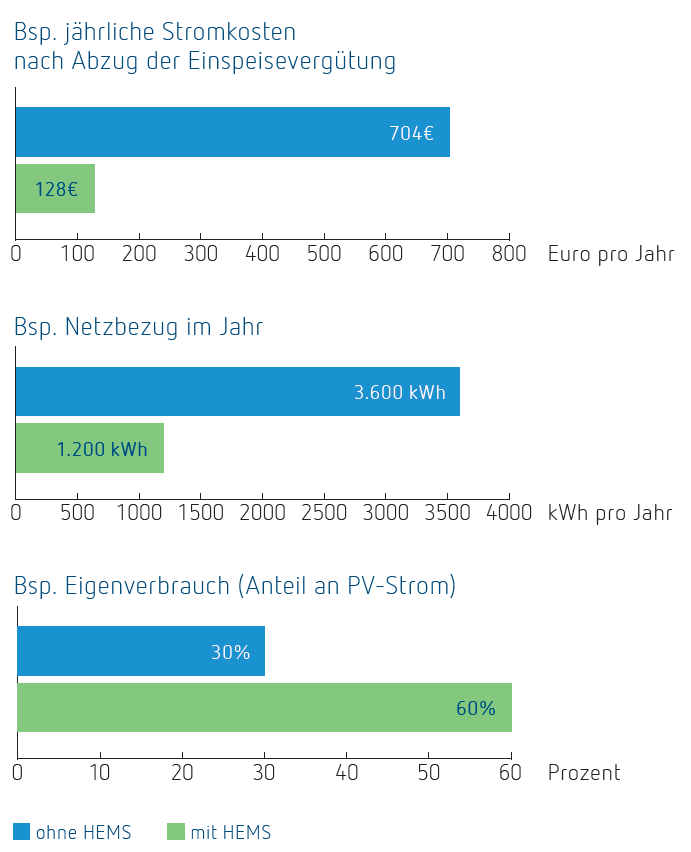 Beispiel jährliche Stromkosten nach Abzug der Einspreisevergütung Vergleich als Diagram